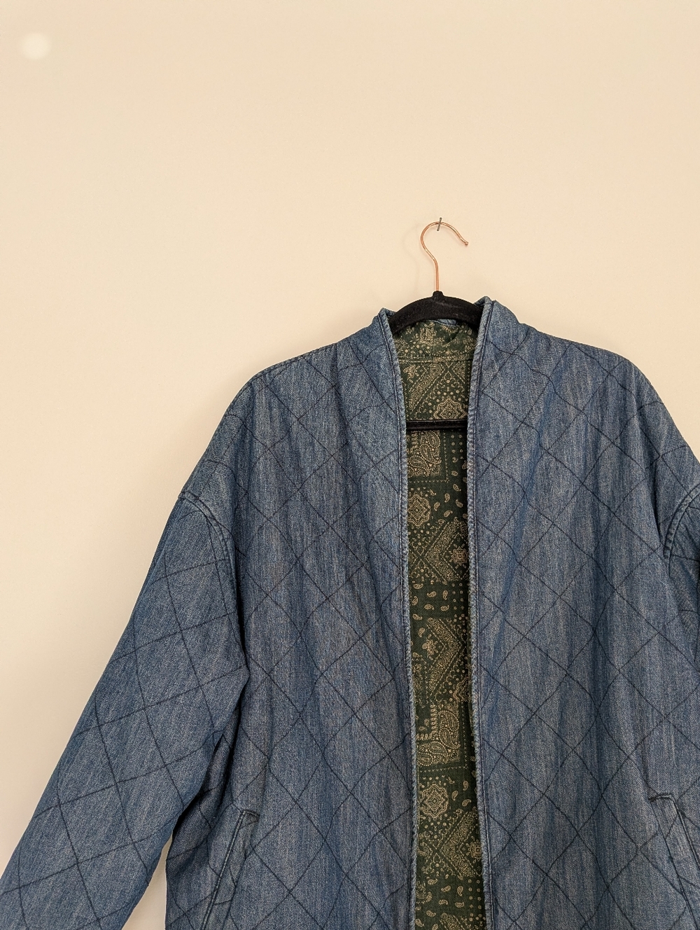 Reversible Denim Paisley Quilted Blanket Coat - Picture 6 of 8